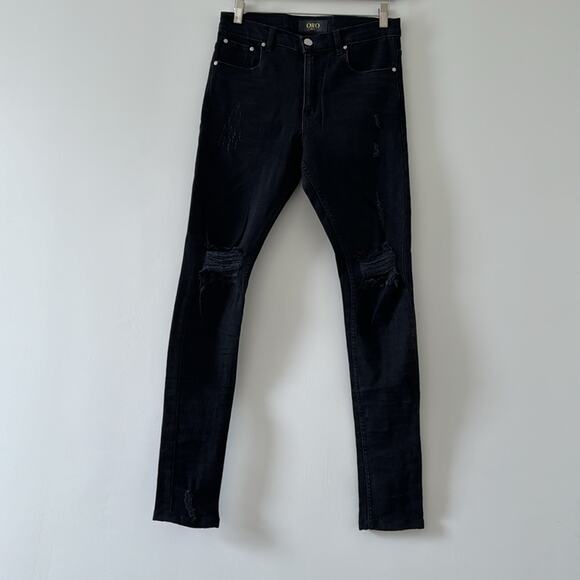 Oro Los Angeles The Wolf Denim Black Skinny Distressed Jeans 28 - Picture 3 of 9